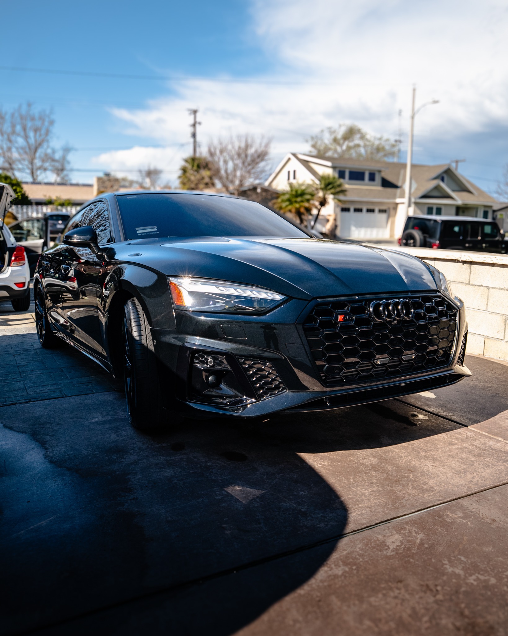 Black Audi S5 paint after a mobile detail